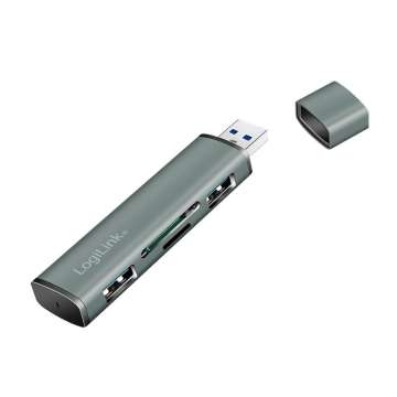 Logilink UA0394 USB 3.2 Gen2 2-port hub with card readers Aluminium
