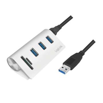 Logilink USB 3.0 hub 3-port with card reader for SD/microSD aluminum casing