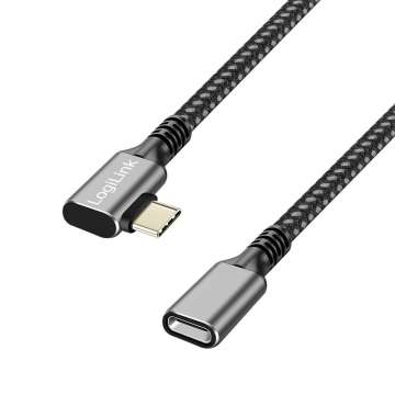 Logilink USB 3.2 Gen1 Type-C cable C/M 90° to C/F 2m Black/Grey Logilink USB 3.2 Gen1 Type-C cable C/M 90° to C/F 2m Black/Grey