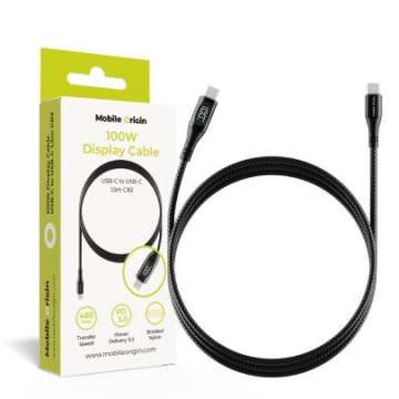 Mobile Origin 100W Display Cable USB-C to USB-C 1,5m Black Mobile Origin 100W Display Cable USB-C to USB-C 1,5m Black
