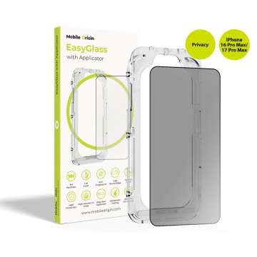 Mobile Origin EasyGlass Privacy with Applicator for iPhone 16 Pro Max/17 Pro Max