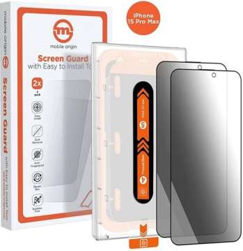 Mobile Origin Privacy Screen Guard iPhone 15 Pro Max with easy applicator 2 pack Mobile Origin Privacy Screen Guard iPhone 15 Pro Max with easy applicator 2 pack