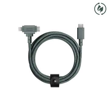 Native Union Belt Cable Duo USB-C to USB-C, Lightning 1,5m Slate Green