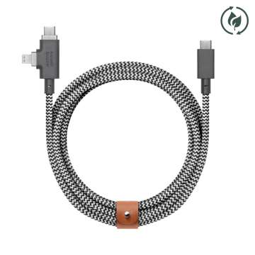 Native Union Belt Duo Pro USB-C to USB-C, Lightning cable 2,4m Zebra
