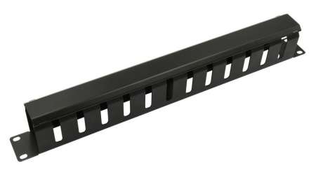 Nestron 19" kábel rendező panel; 1U; vízszintes; fedéllel; fém