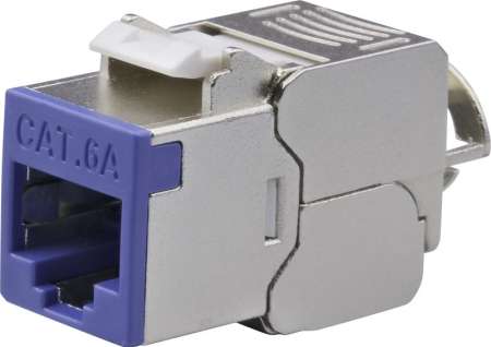 Nestron Keystone STP csatlakozó; Cat6A; 180°; szerszám nélkül szerelhető; kék
