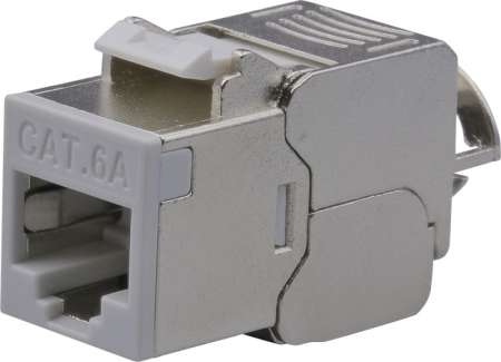Nestron Keystone STP csatlakozó; Cat6A; 180°; szerszám nélkül szerelhető; szürke
