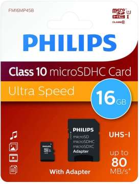 Philips 16GB microSDHC Class10 UHS-I U1 + adapterrel Philips 16GB microSDHC Class10 UHS-I U1 + adapterrel