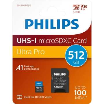 Philips 512GB microSDXC Ultra Pro Class10 UHS-I U3 V30 A1 + adapterrel