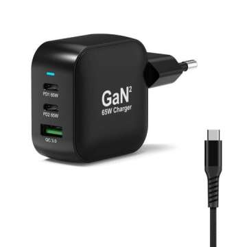 Port Designs 65W GaN2 USB-C wall charger + 2m USB-C cable Black