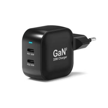 Port Designs GaN2 PD 35W Wall Charger with 2M USB-C cable Black