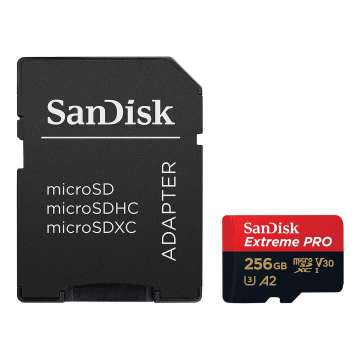 Sandisk 256GB microSDXC Class 10 U3 V30 A2 Extreme Pro + adapterrel Sandisk 256GB microSDXC Class 10 U3 V30 A2 Extreme Pro + adapterrel