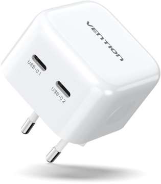 Vention 2-Port USB-C Charger White Vention 2-Port USB-C Charger White