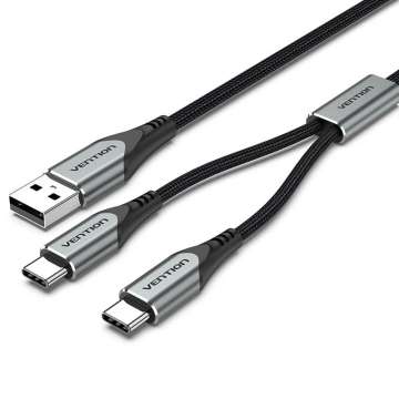 Vention USB 2.0 A Male to Dual USB-C Male Y-Splitter Cable Aluminum Alloy Type Black
