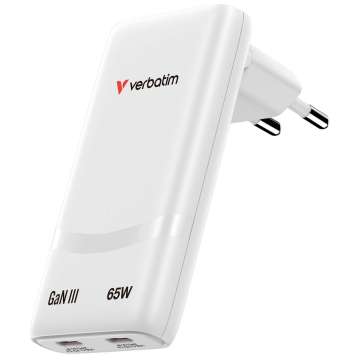 Verbatim Fold ''n'' Go GaN Charger 65W 2-Port EU Plug White