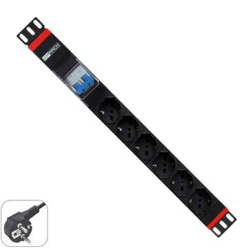 WP Multiple Socket for rack 19"– 6 Italian/Schuko sockets with 2P circuit braker 1A/60A, 1 unit - Schuko Plug